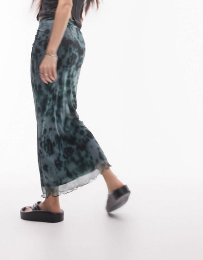 Topshop knot detail animal print midi skirt in black