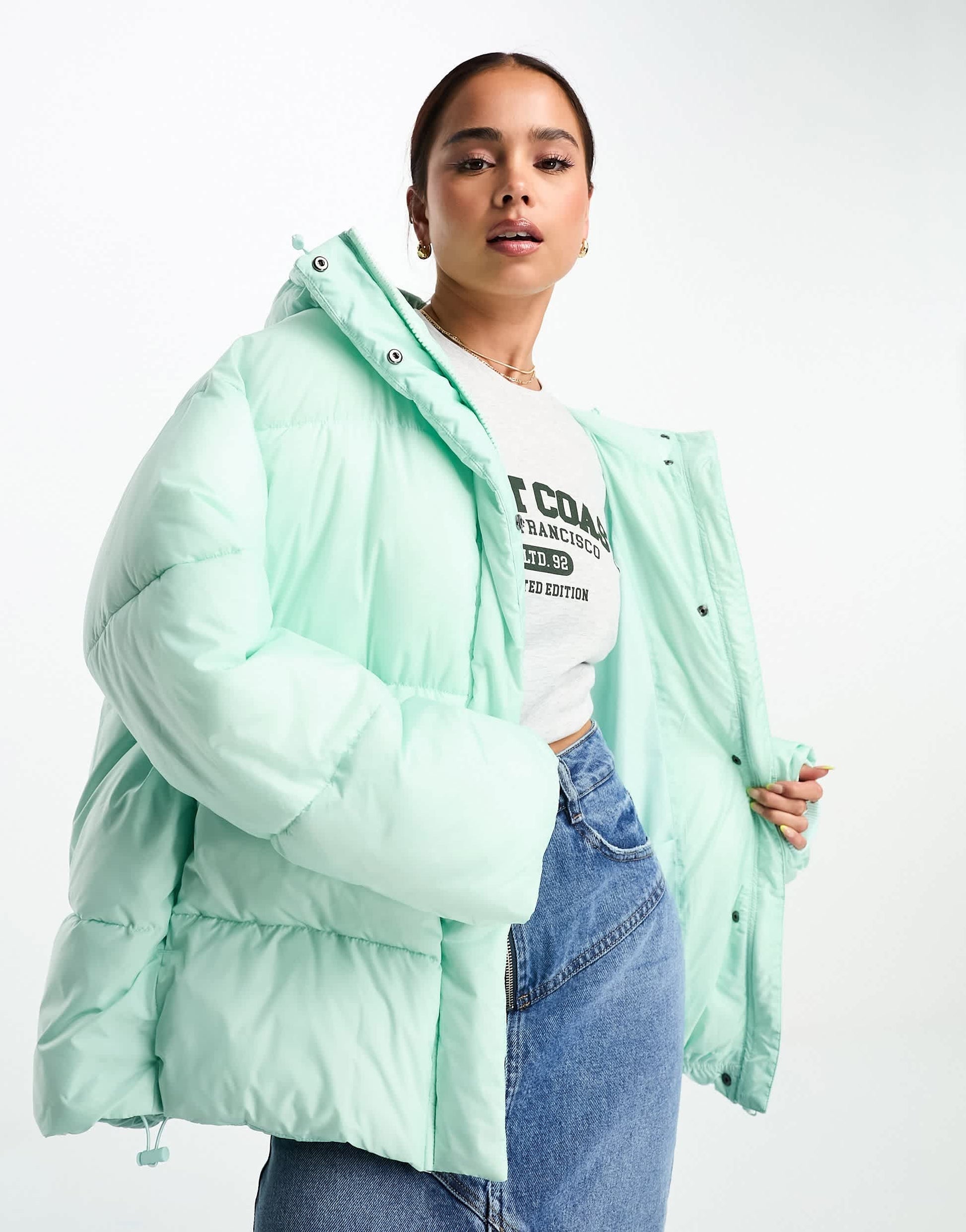 Monki hooded puffer jacket in mint – ASOS Sample Sale