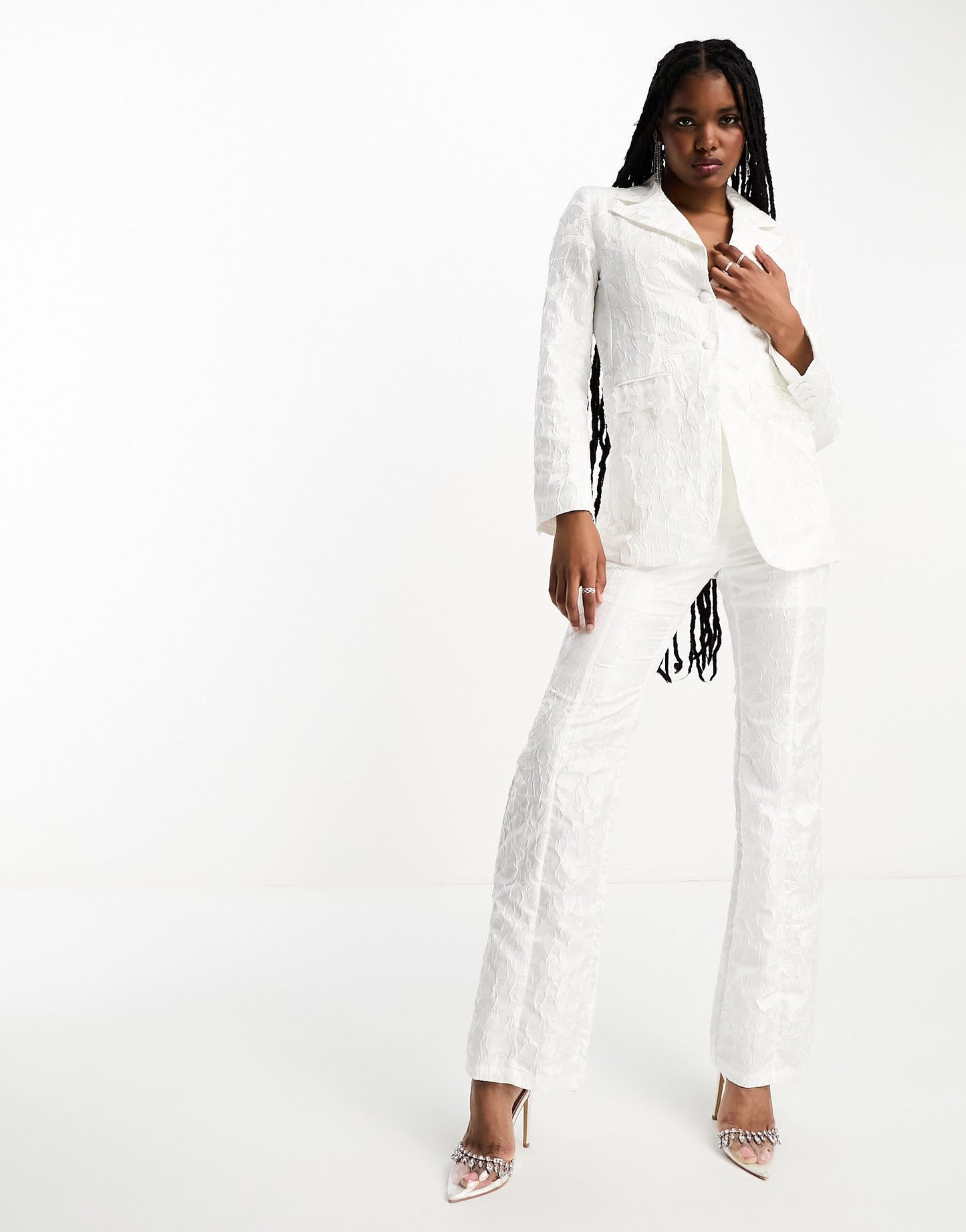 Dream Sister Jane Bridal floral jacquard trouser suit co-ord in ivory
