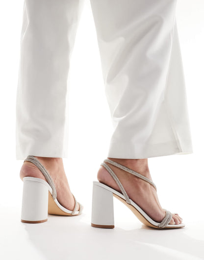 Be Mine Bridal Sunshine embellished block heeled sandals in ivory satin