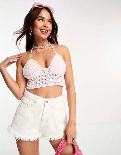 Pimkie crochet bralet top in pink