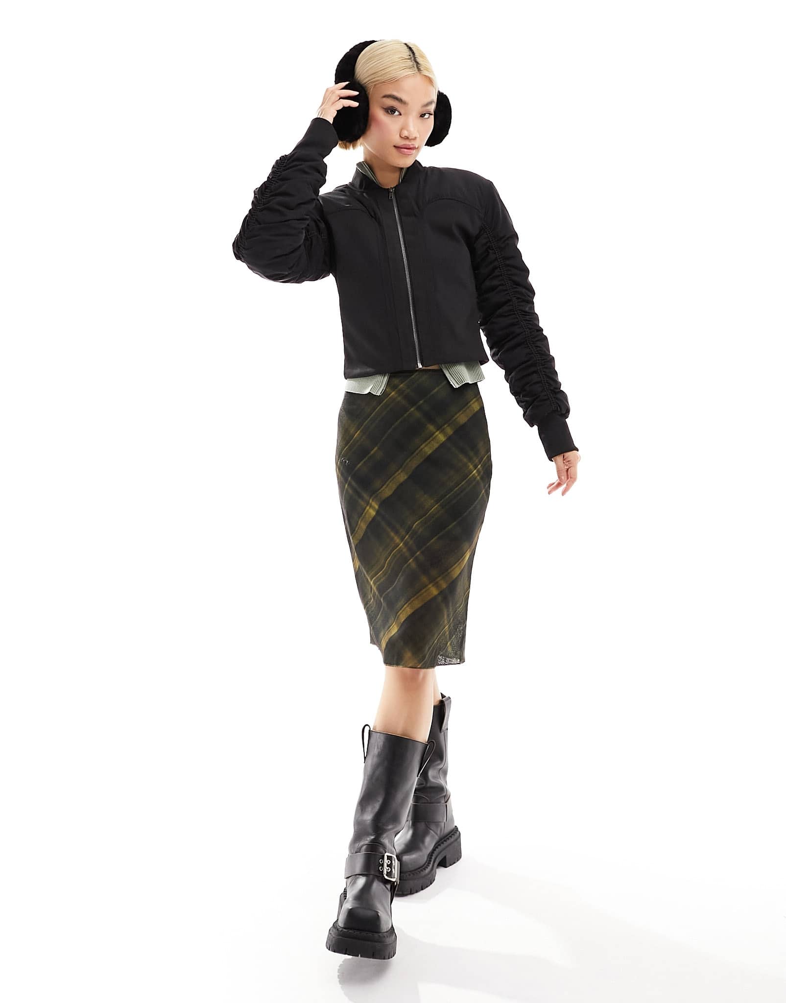 COLLUSION elasticated cropped bomber jacket in black