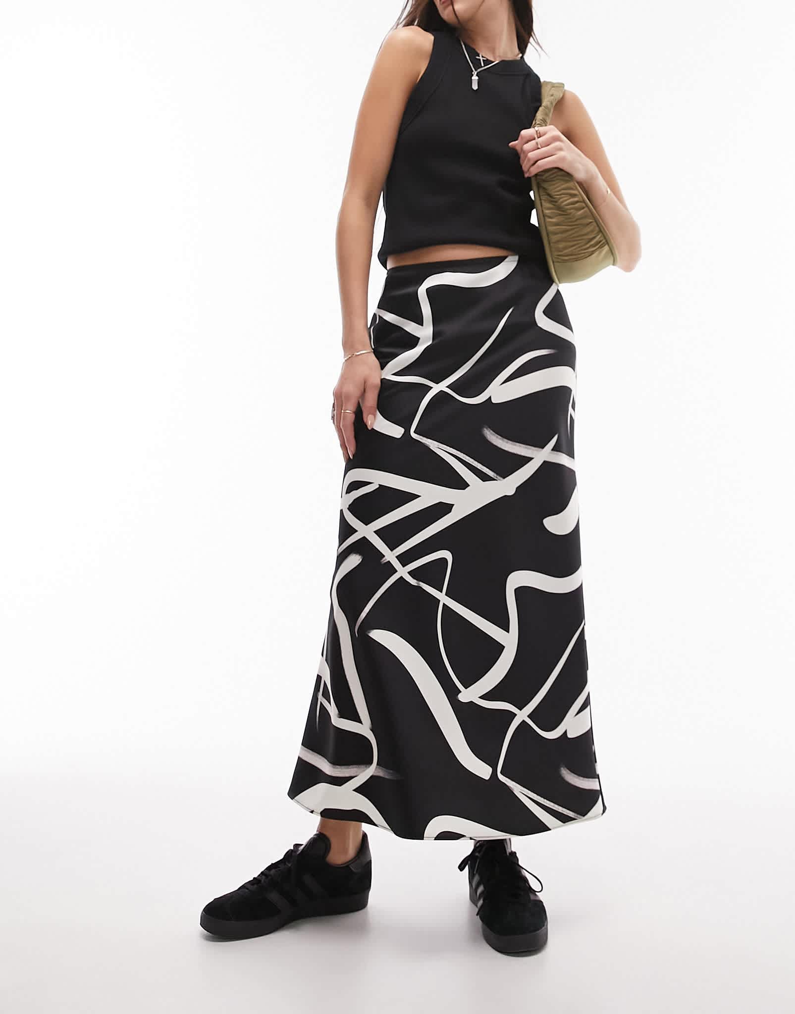 Topshop mono print bias maxi skirt in mono