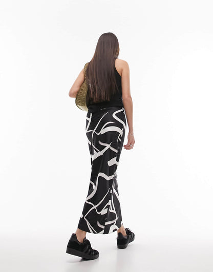 Topshop mono print bias maxi skirt in mono