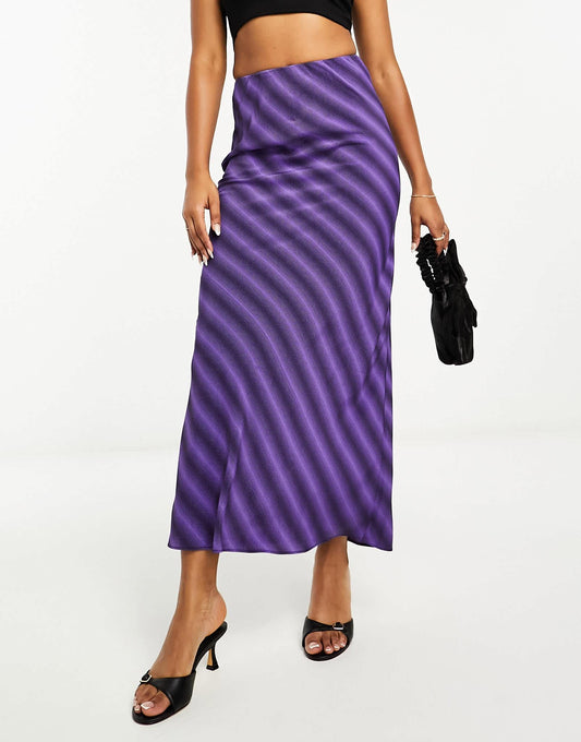 Glamorous midi slip skirt in purple optical print