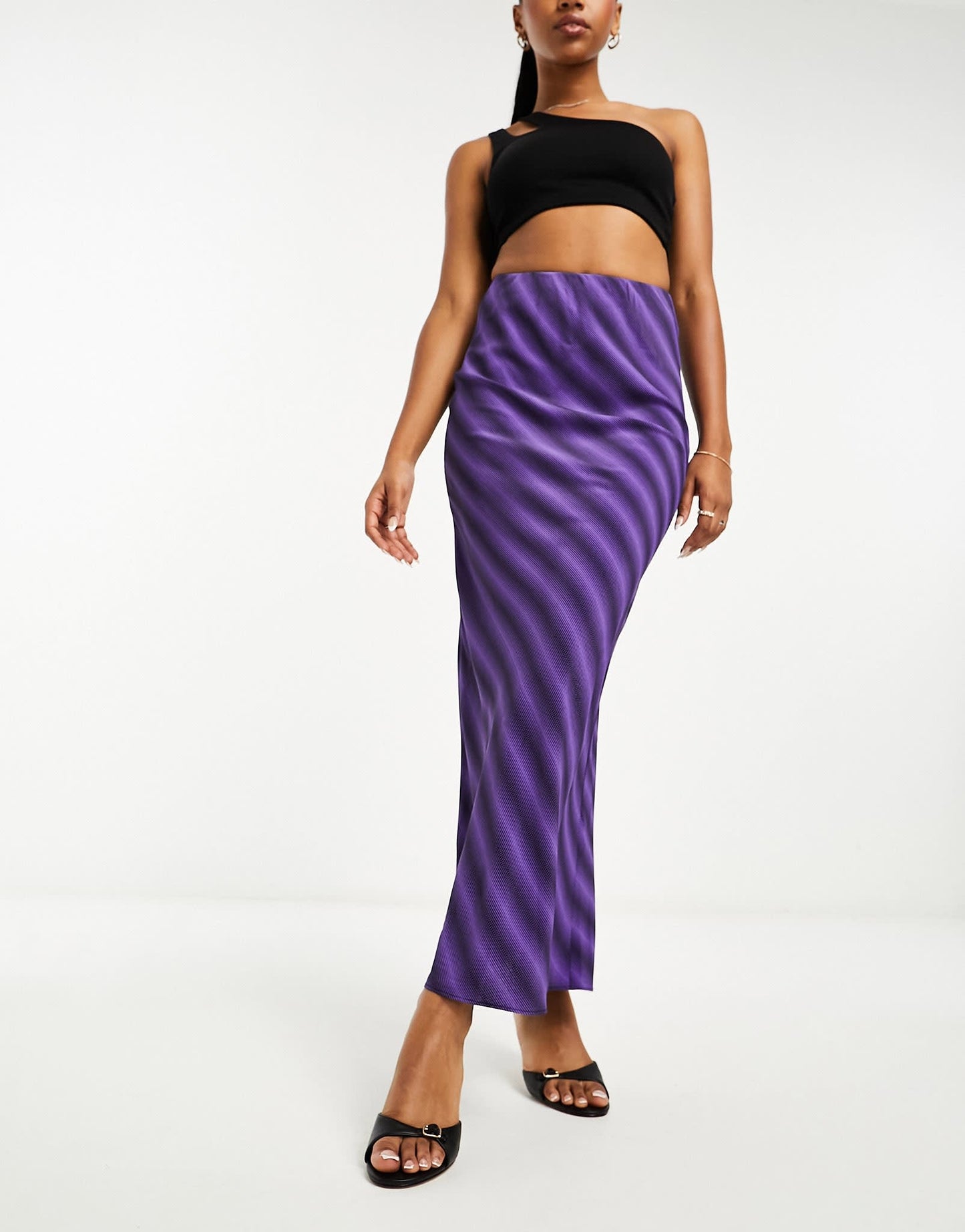 Glamorous midi slip skirt in purple optical print