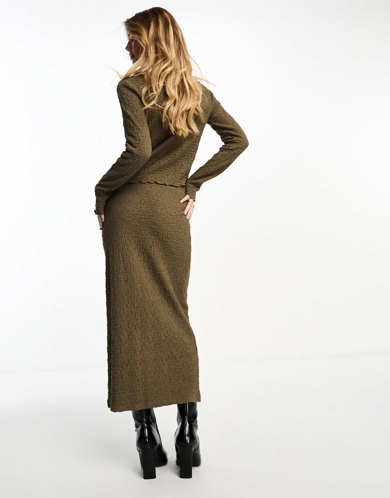 Brave Soul knit textured midi skirt co ord in brown