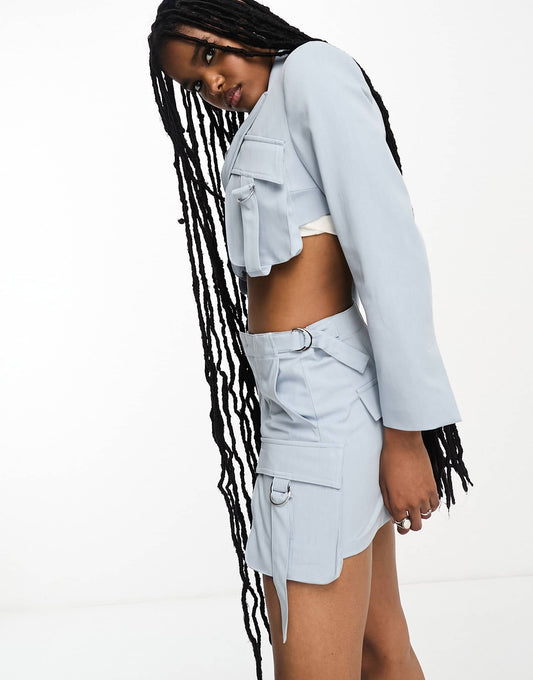 Bershka cargo tailored skort co-ord in blue