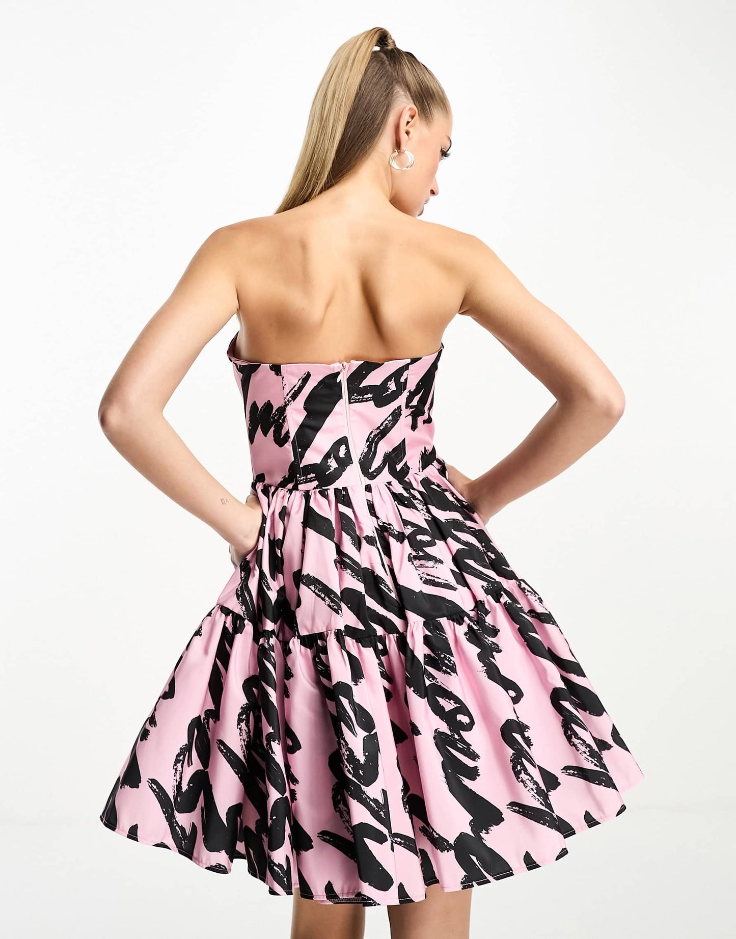 Forever Unique bandeau mini dress in graffiti print