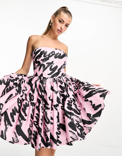 Forever Unique bandeau mini dress in graffiti print
