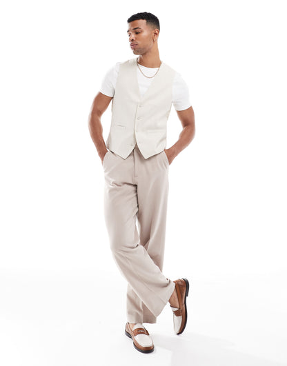 French Connection suit waistcoat in beige and white stripe