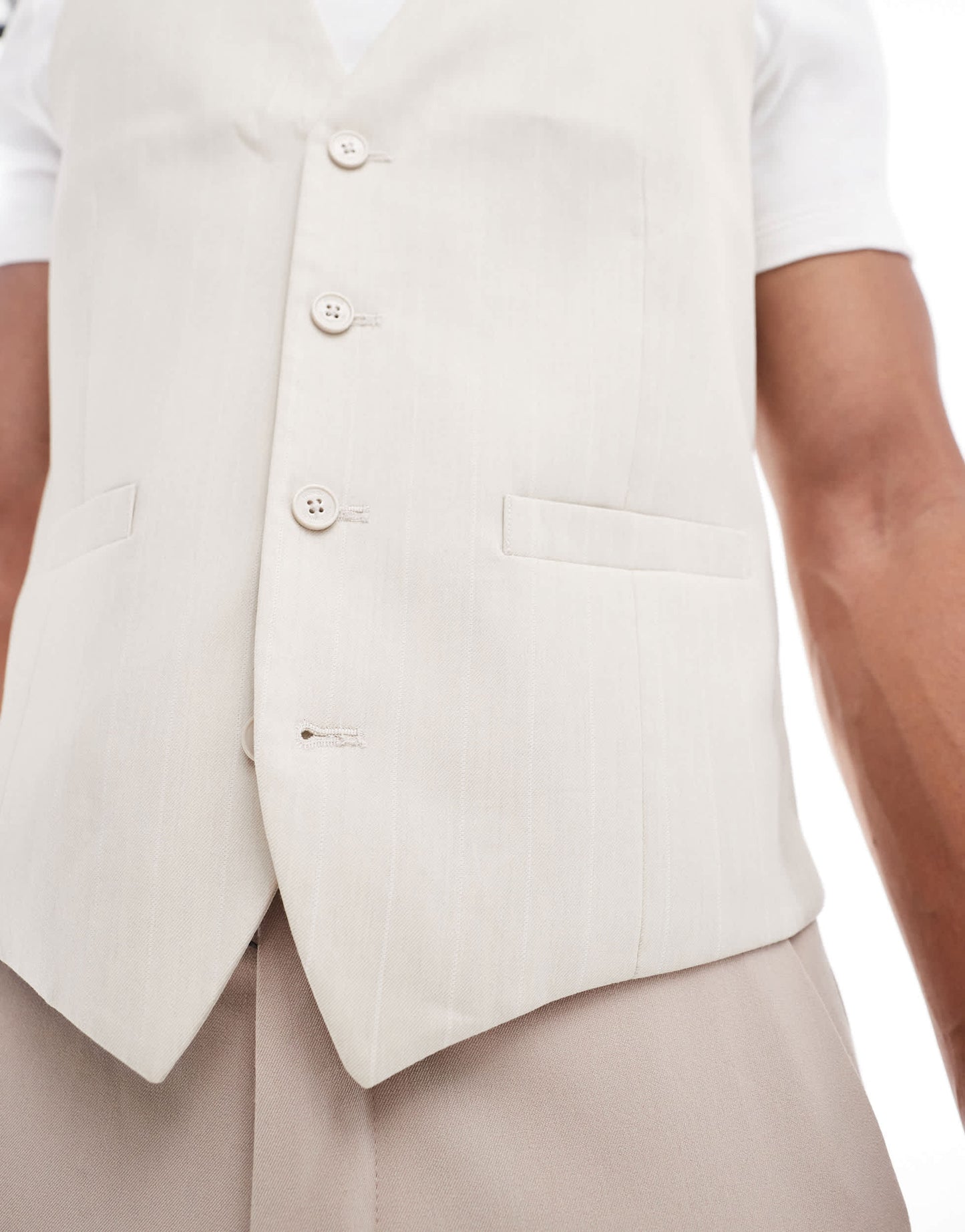 French Connection suit waistcoat in beige and white stripe