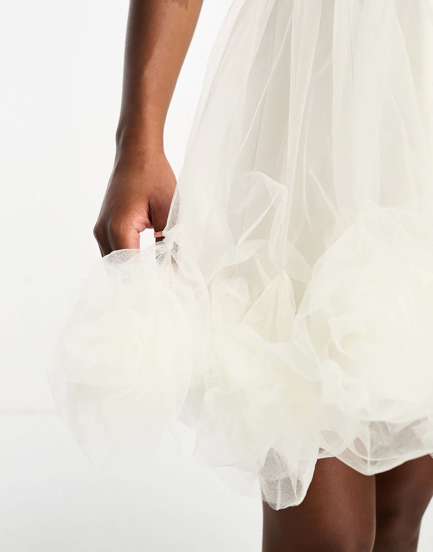 Lace & Beads Petite exclusive one shoulder ruffle hem tulle mini dress in ivory