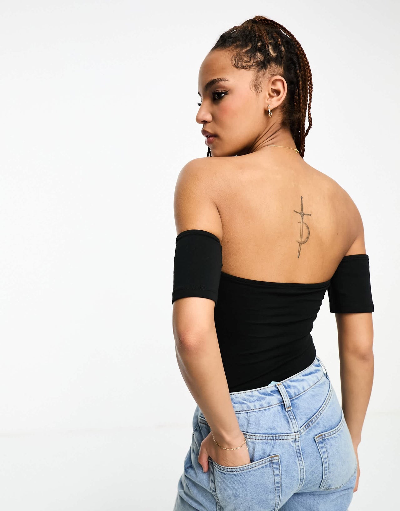 Stradivarius off shoulder body in black