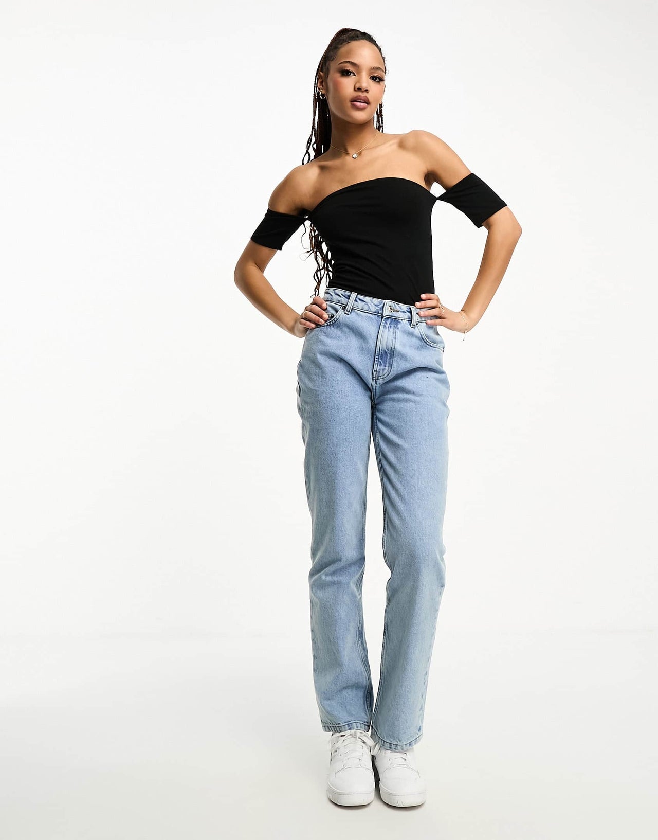 Stradivarius off shoulder body in black