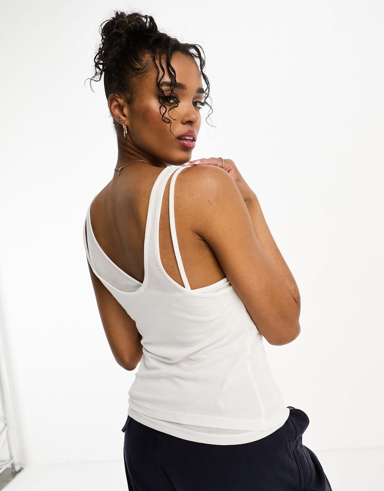 Pull&Bear layered vest with asymmetric strap detail in white