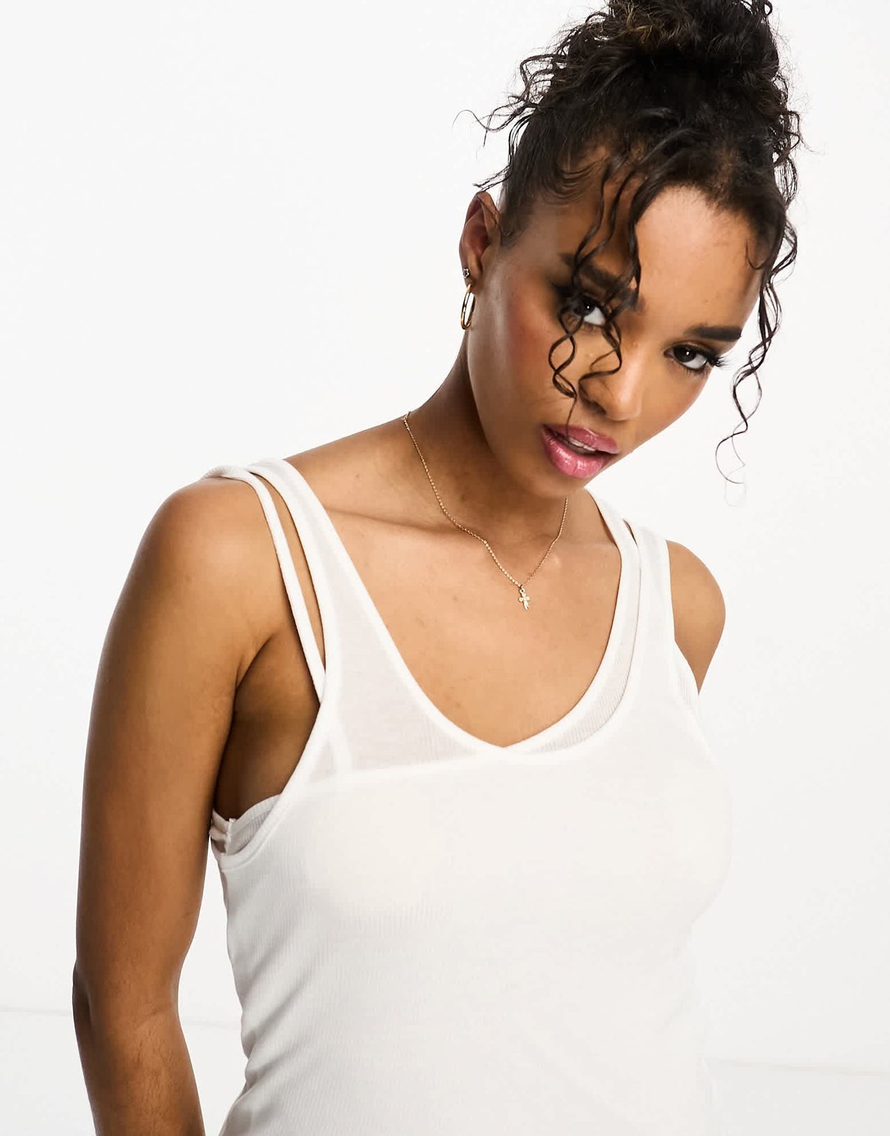 Pull&Bear layered vest with asymmetric strap detail in white