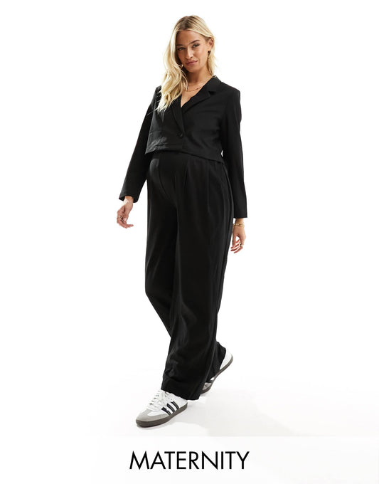 Mamalicious maternity wide leg glitter trouser co-ord in black