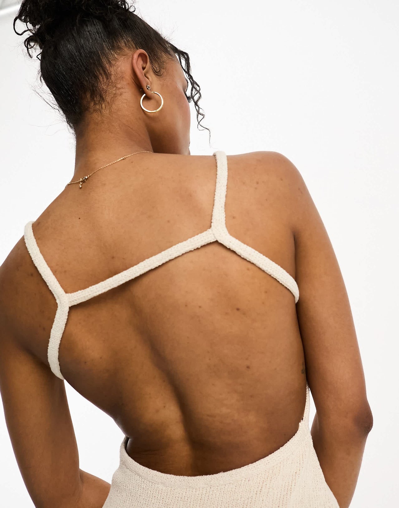 Pull&Bear knitted strappy mini dress in ecru