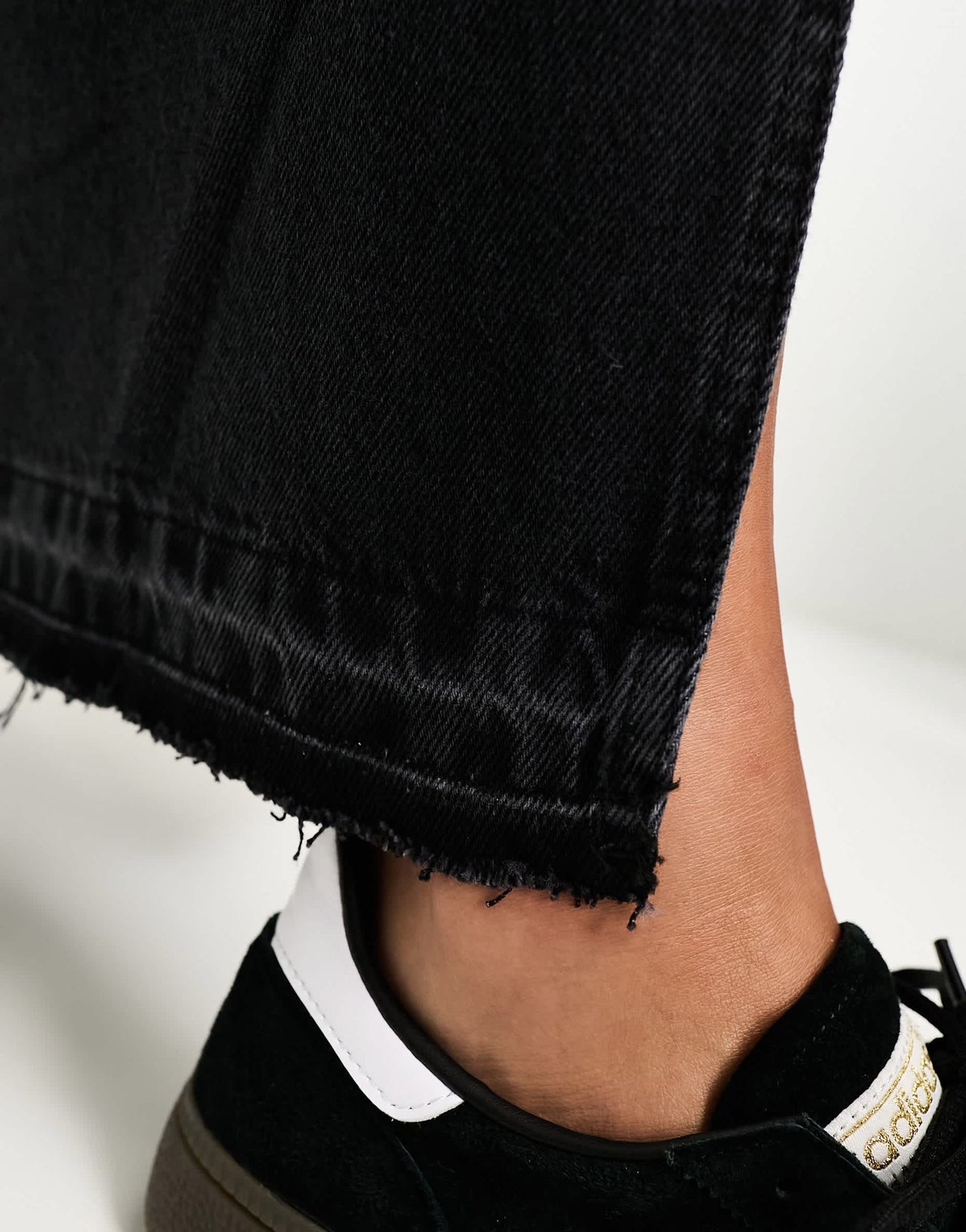 Pull&Bear denim midi skirt with split front in black