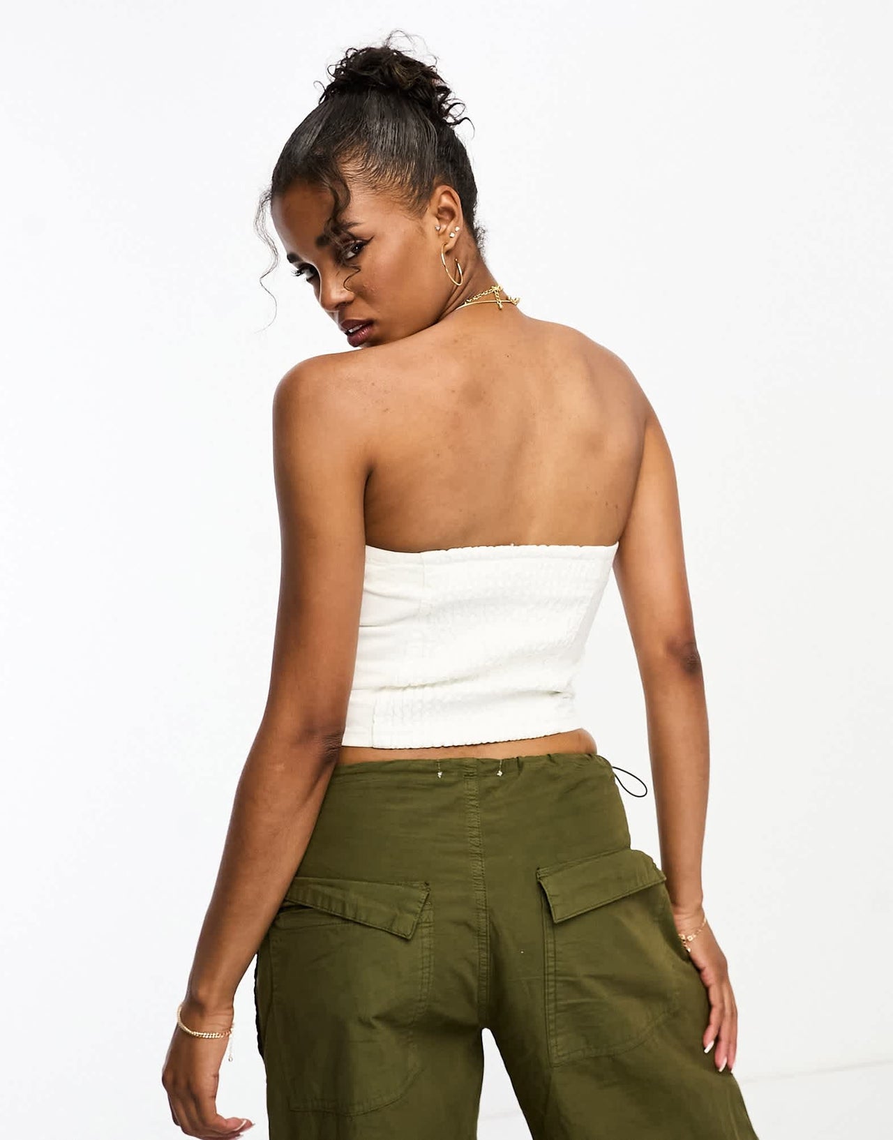 Pull&Bear bandeau denim corset co-ord in white