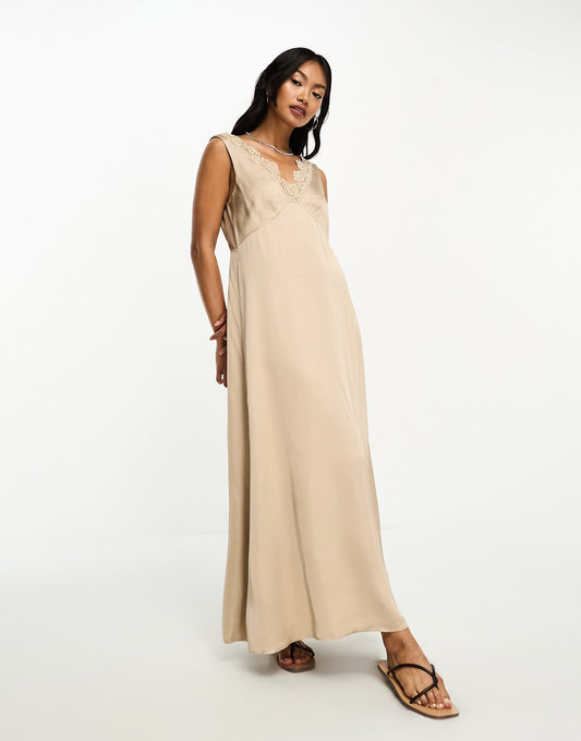 & Other Stories lace trim maxi slip dress in beige