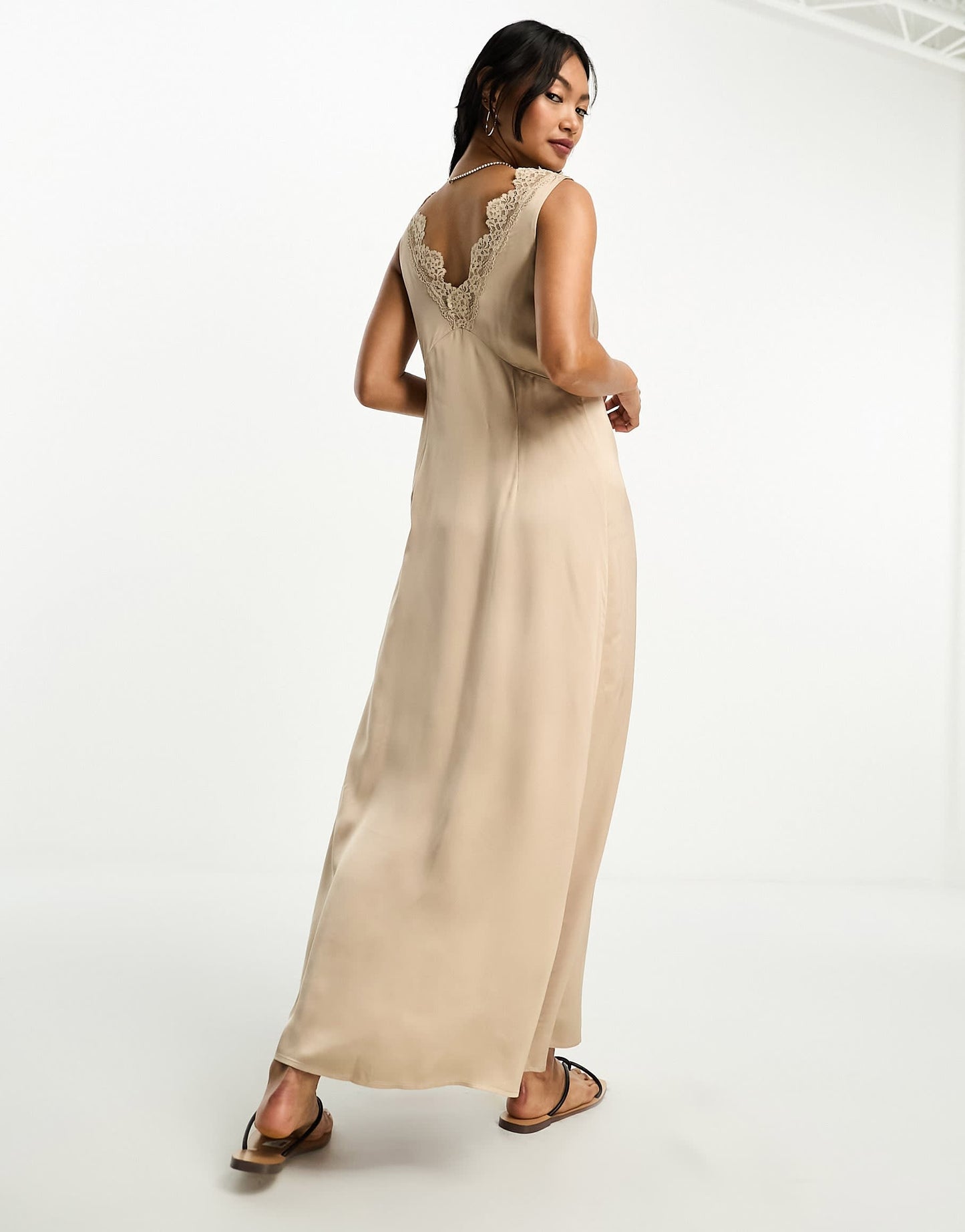 & Other Stories lace trim maxi slip dress in beige