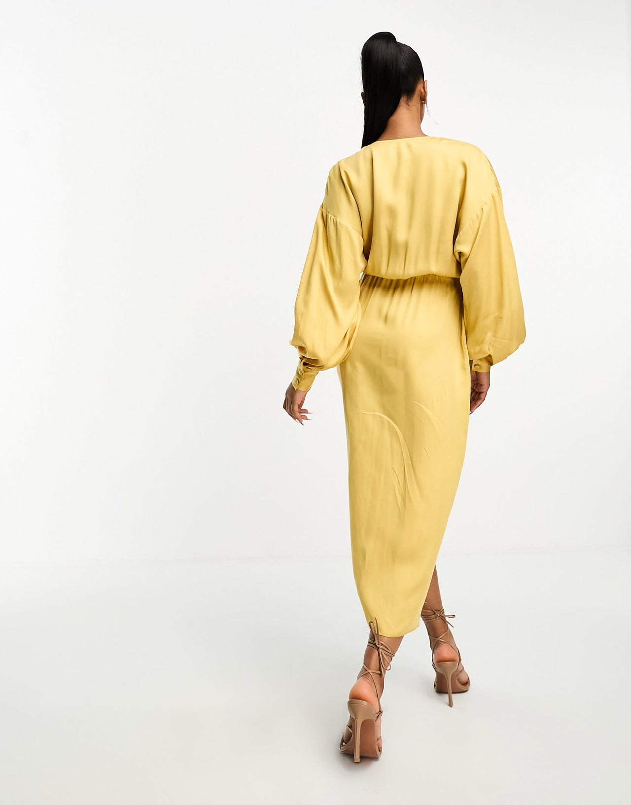 & Other Stories midi wrap dress in dusty yellow