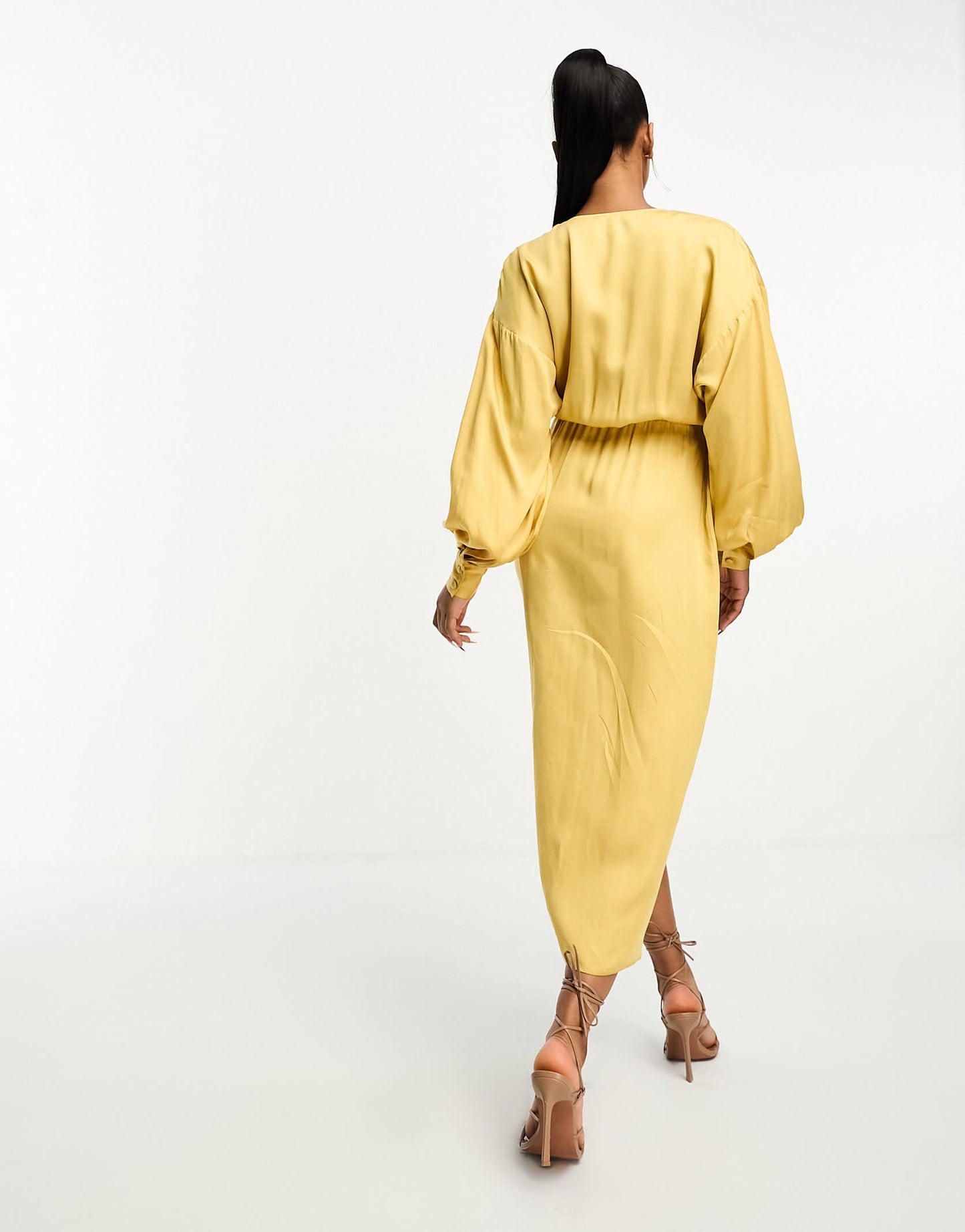 & Other Stories midi wrap dress in dusty yellow