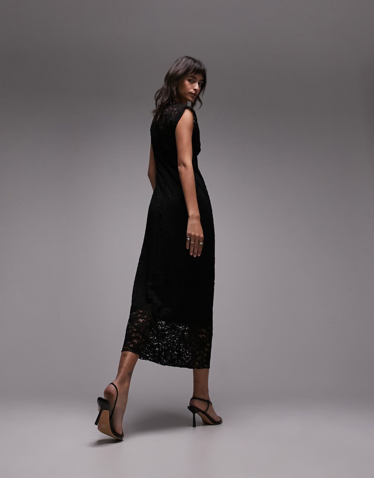 Topshop maxi v neck dress in black lace