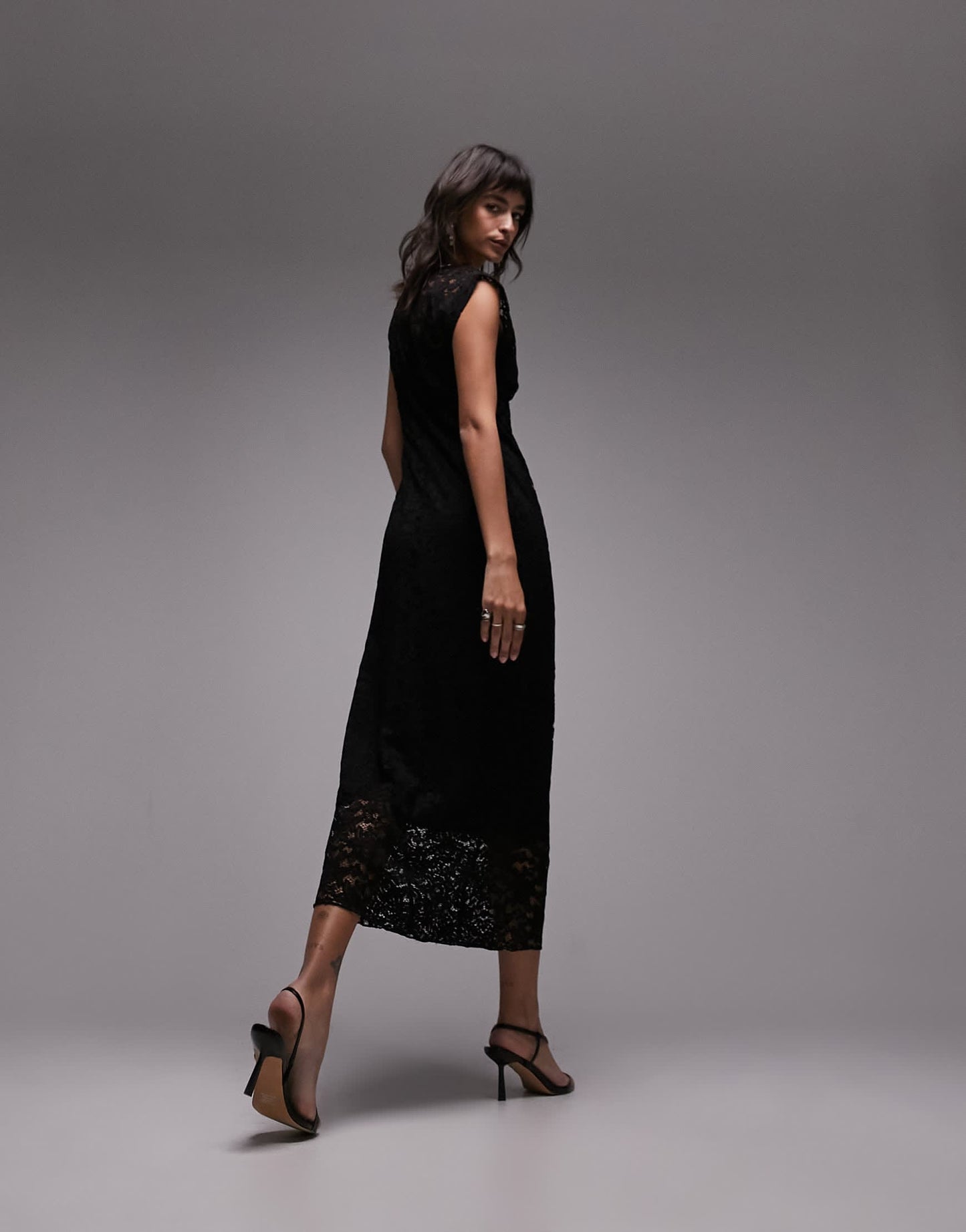 Topshop maxi v neck dress in black lace