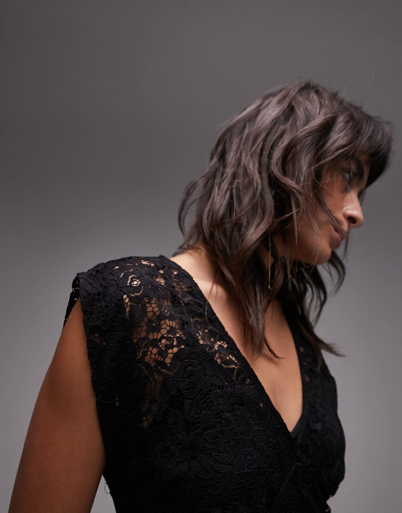 Topshop maxi v neck dress in black lace