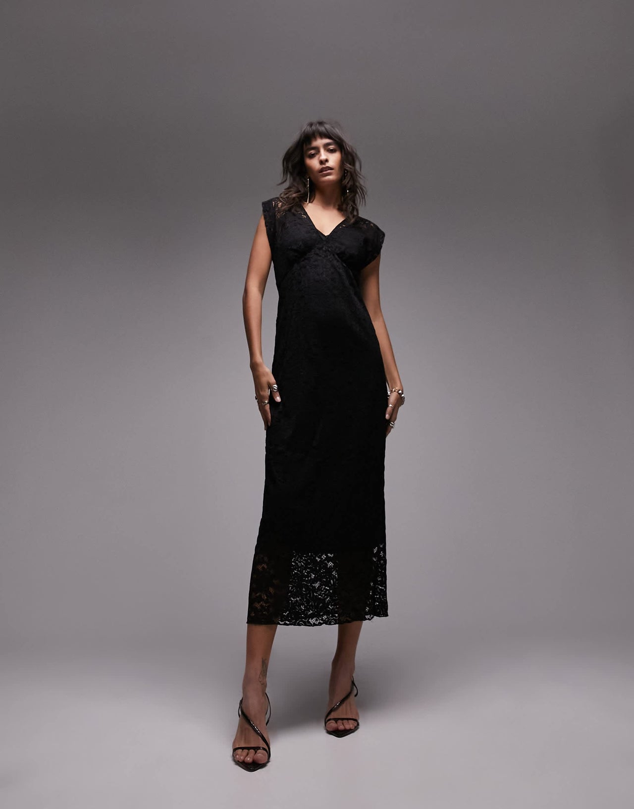 Topshop maxi v neck dress in black lace