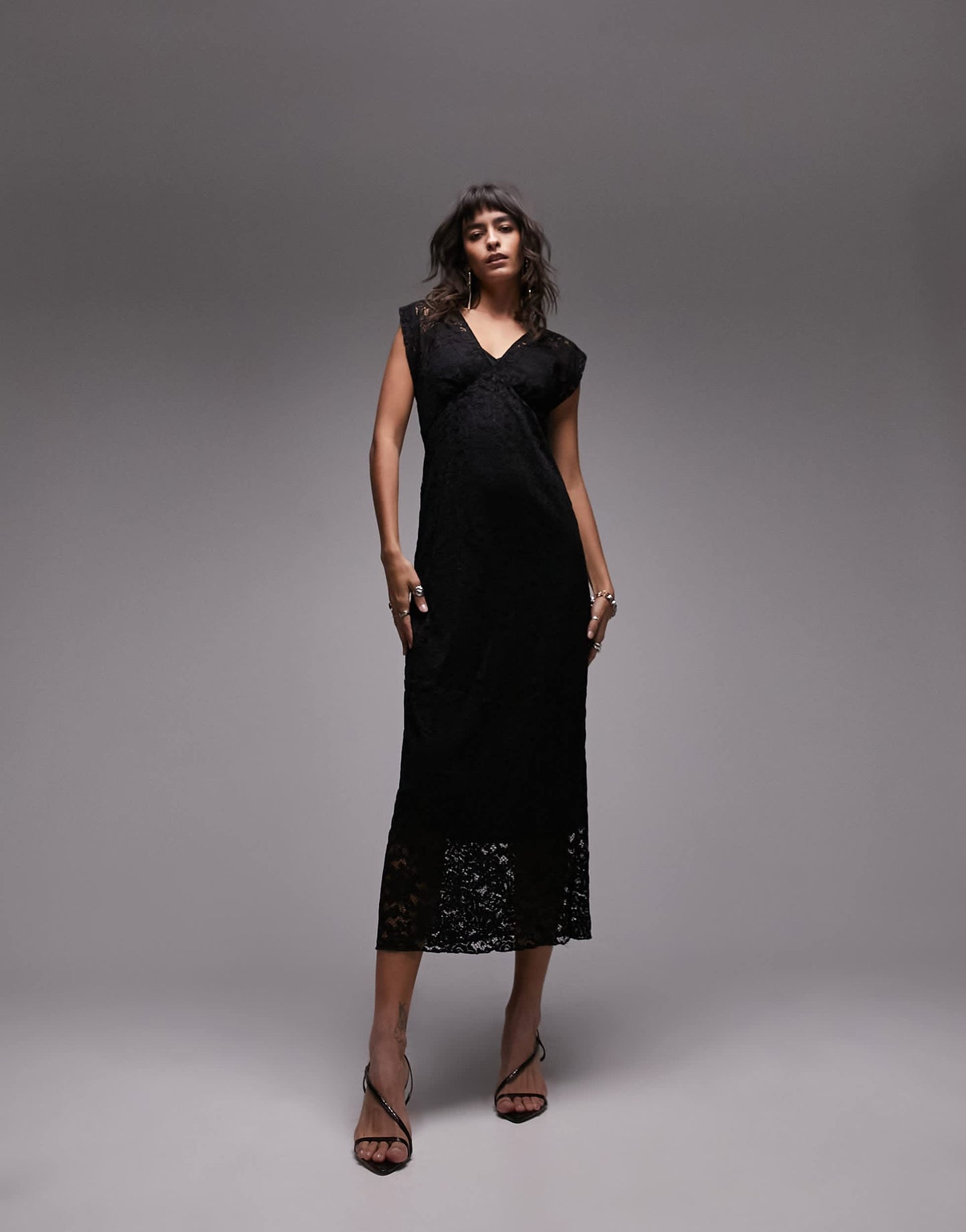 Topshop maxi v neck dress in black lace
