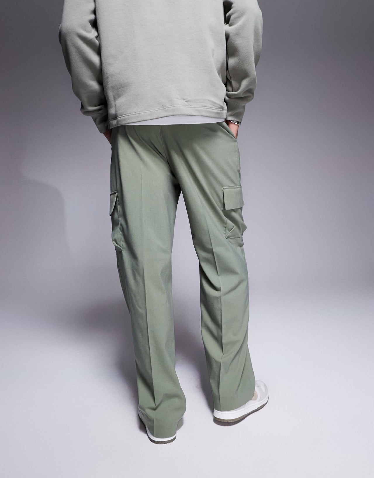 ASOS DESIGN wide leg smart trousers in green with cargo pockets