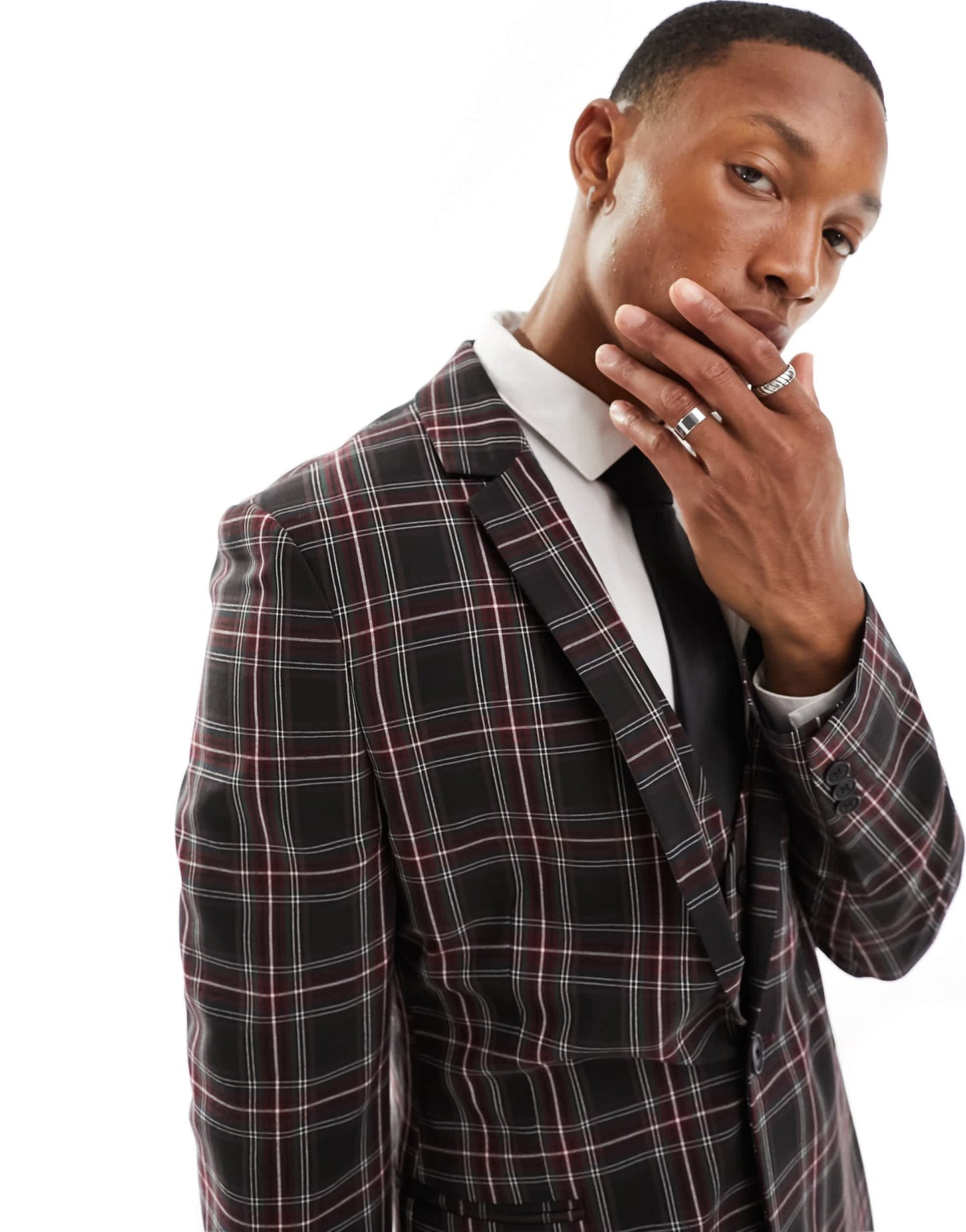 ASOS DESIGN super skinny suit jacket in navy with tartan check