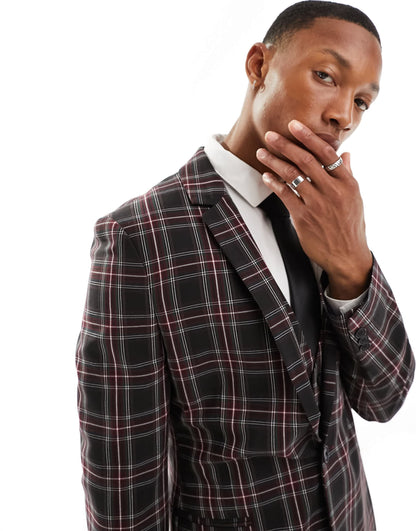 ASOS DESIGN super skinny suit jacket in navy with tartan check