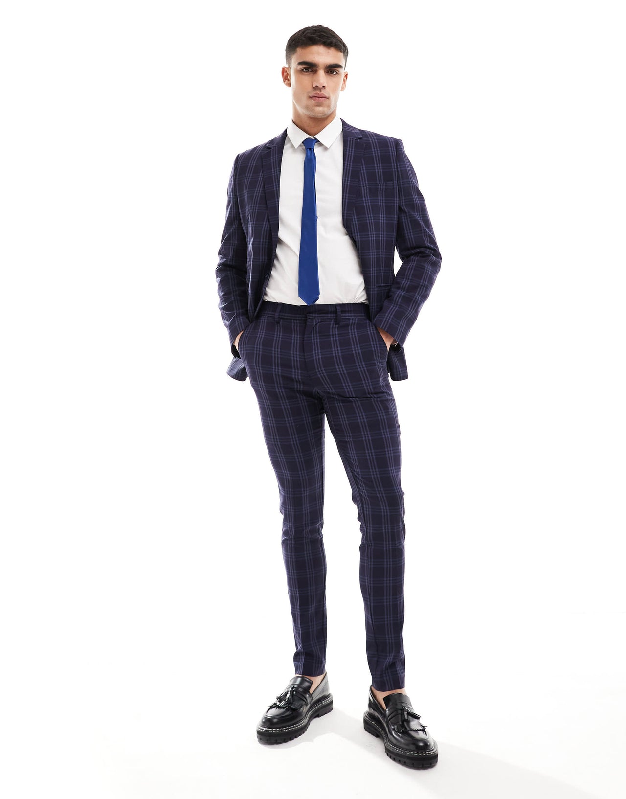 ASOS DESIGN skinny suit jacket in navy tonal check