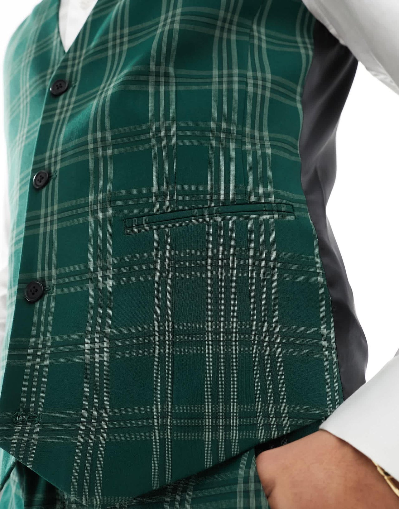 ASOS DESIGN skinny suit waistcoat in green tonal check