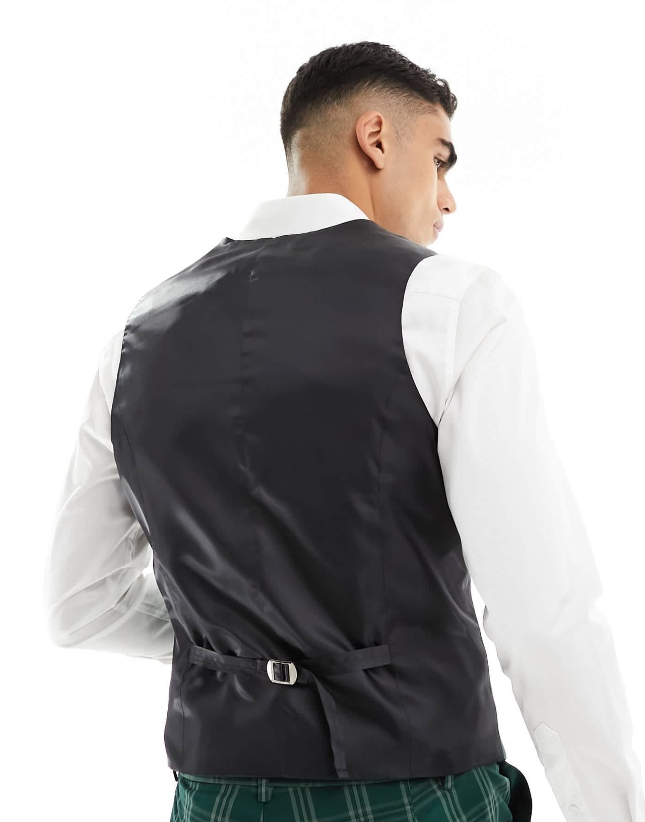 ASOS DESIGN skinny suit waistcoat in green tonal check