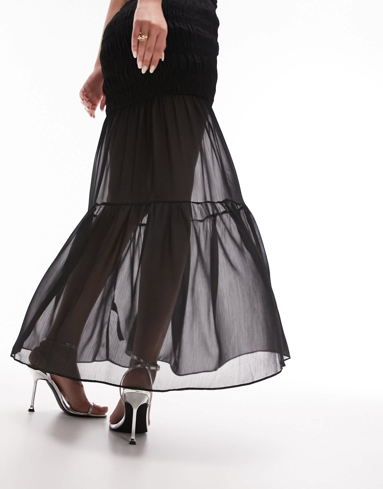 Topshop shirred bandeau maxi dress in black