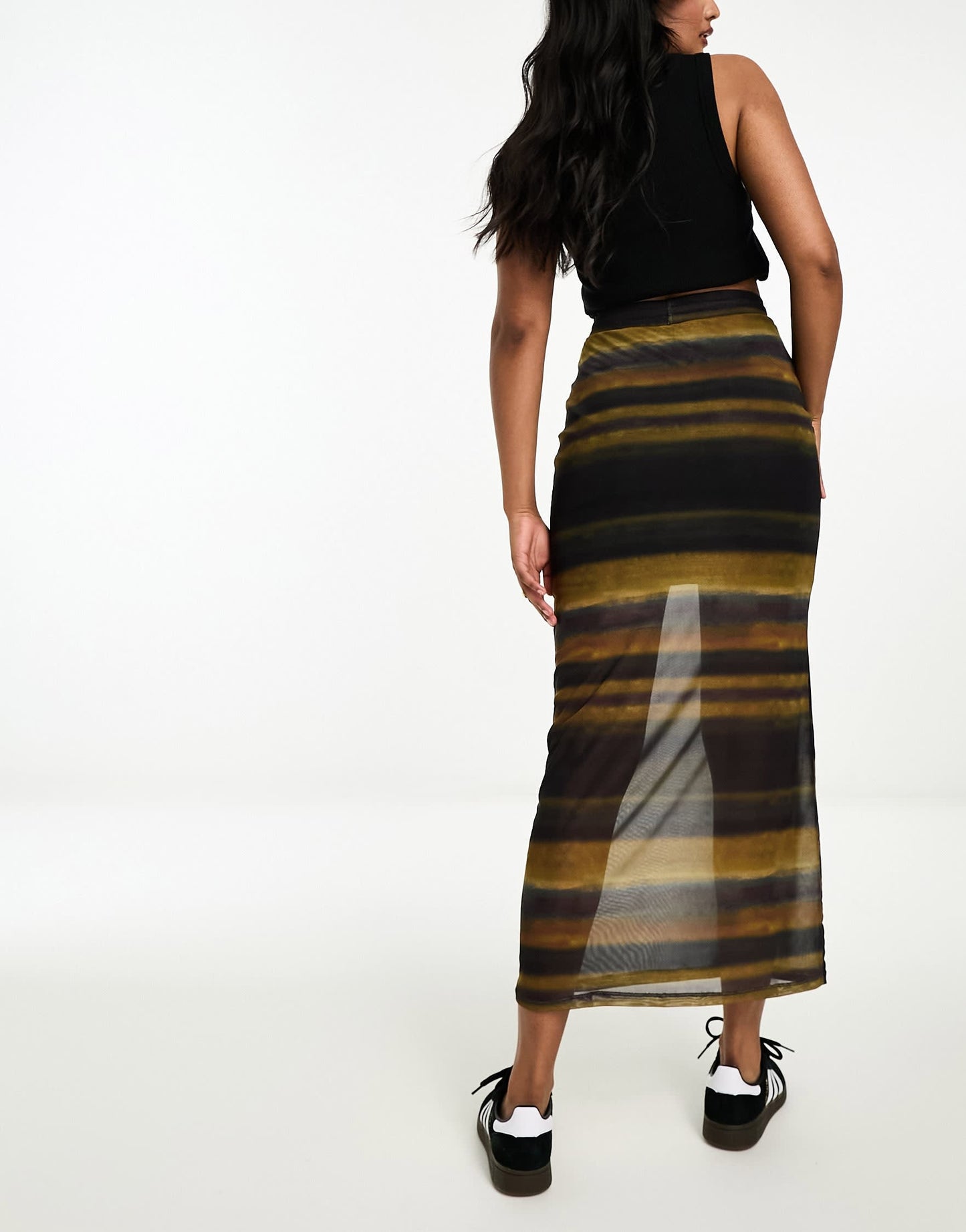 Vero Moda longline mesh maxi skirt in blurred stripes