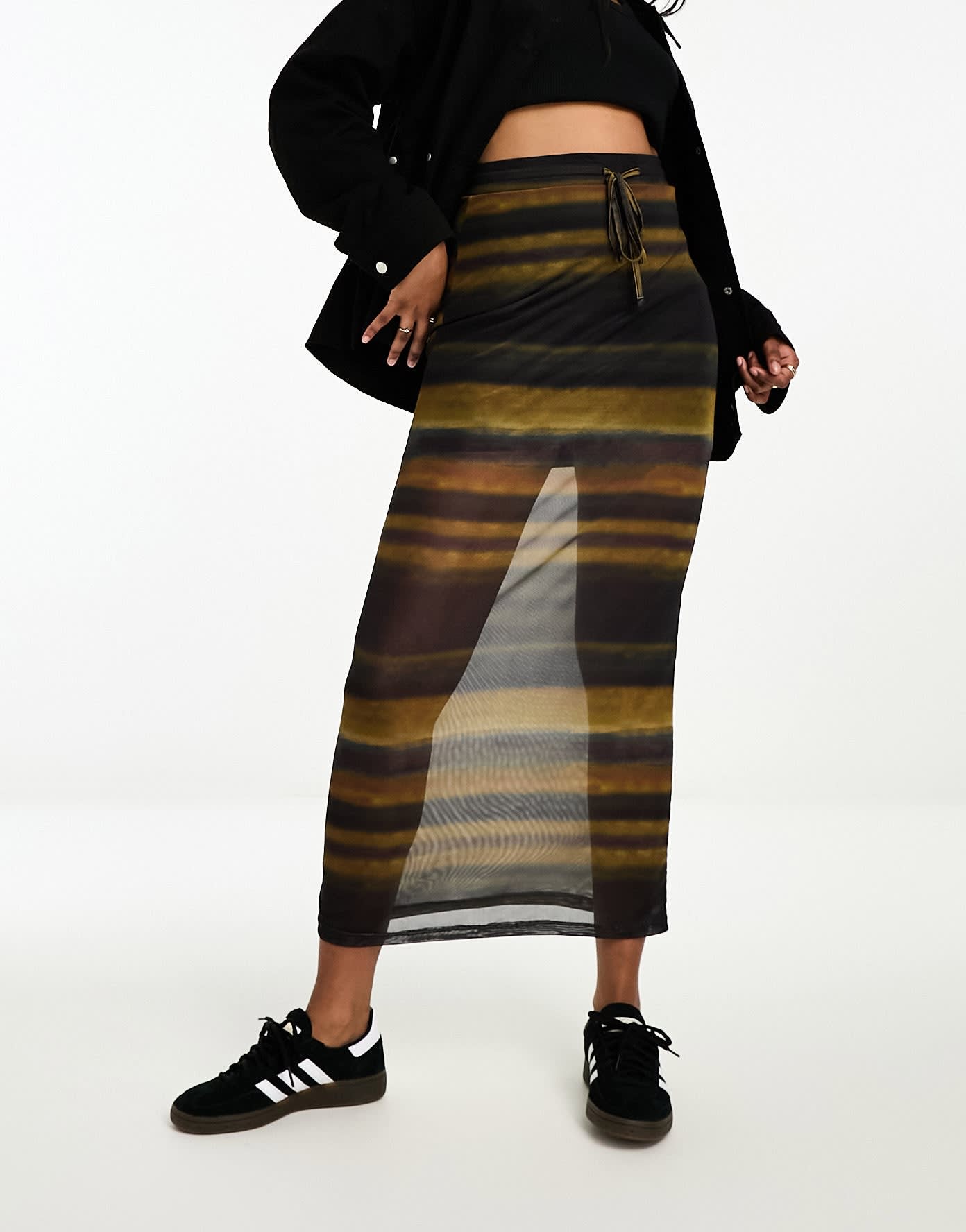 Vero Moda longline mesh maxi skirt in blurred stripes