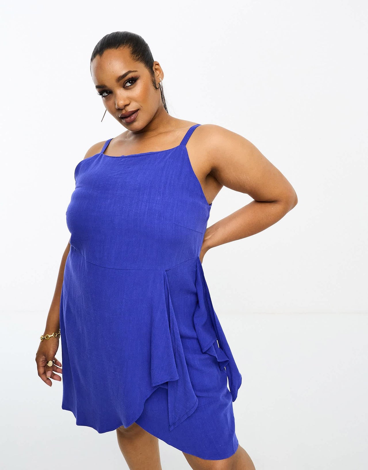 ONLY Curve linen blend wrap mini dress in royal blue