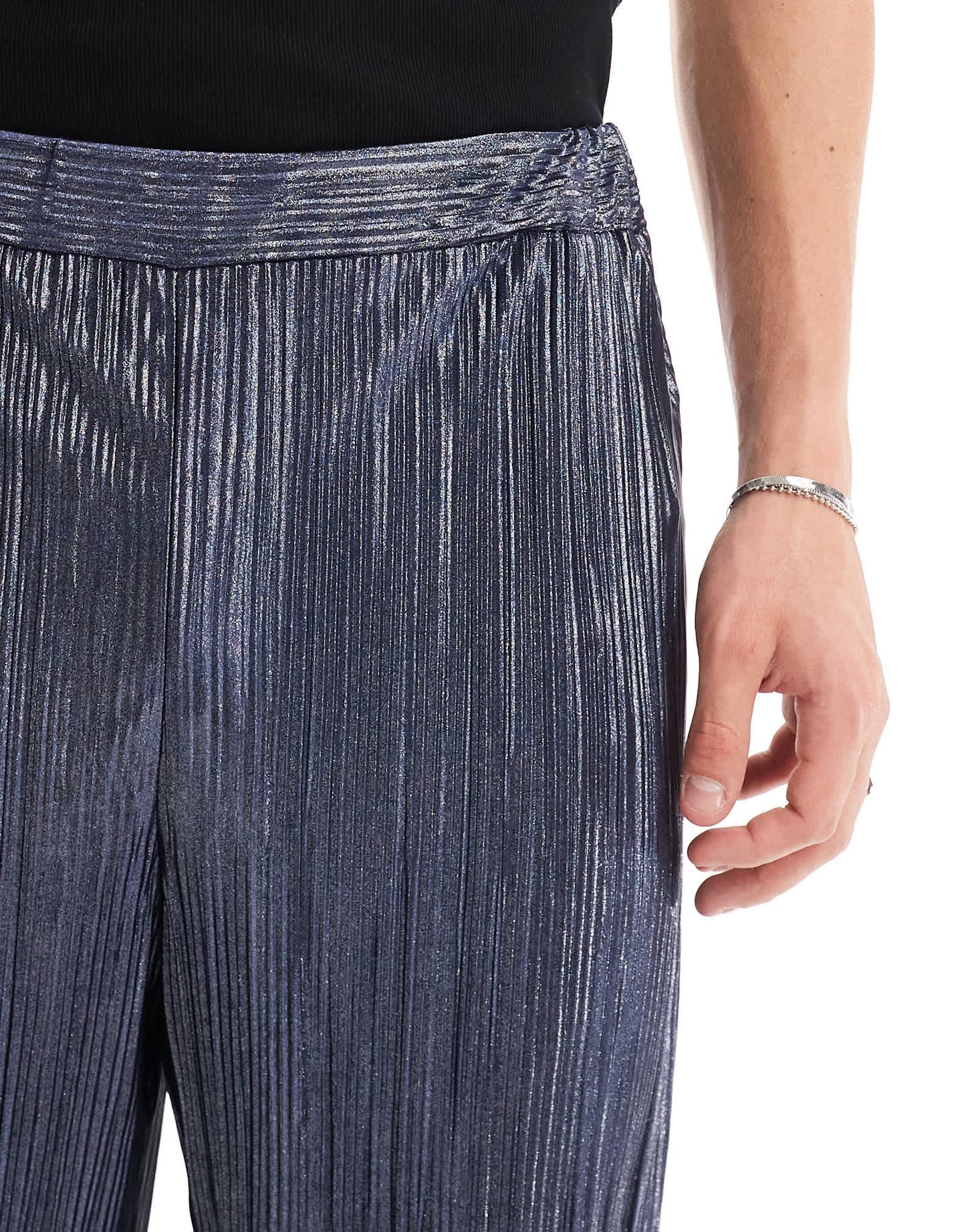 ASOS DESIGN smart tapered trouser in blue metallic plisse