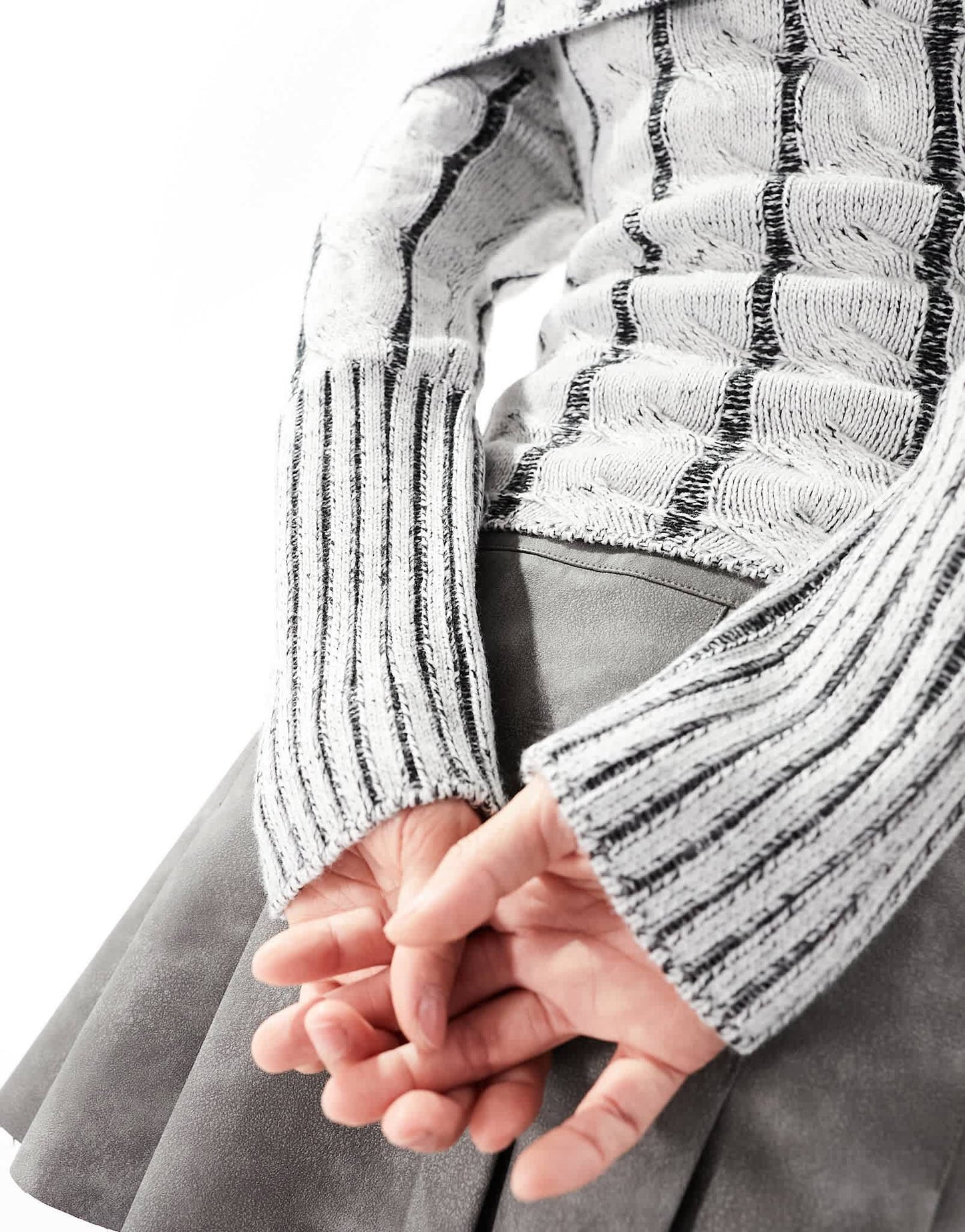 COLLUSION washed knitted bardot cropped jumper in white and black
