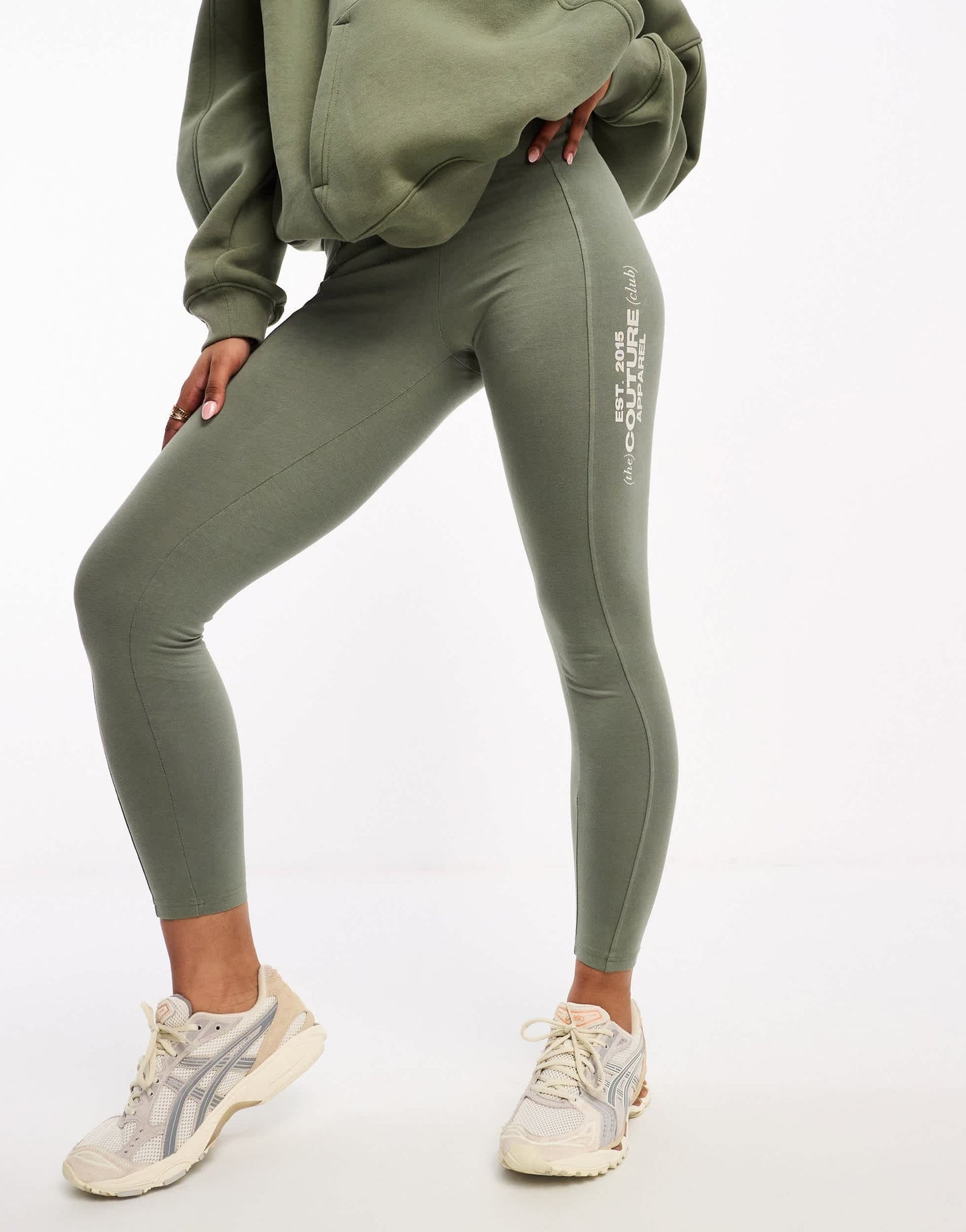 The Couture Club logo leggings in khaki