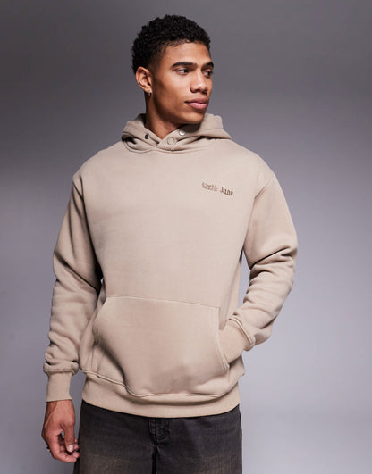 Sixth June fear embroidered hoodie in beige