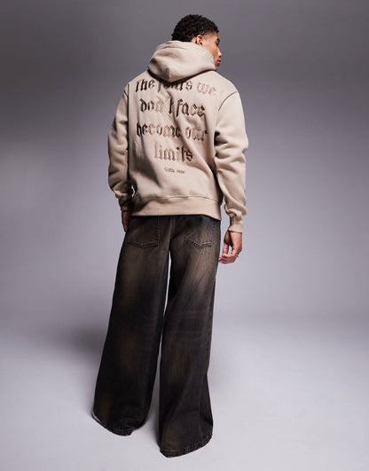 Sixth June fear embroidered hoodie in beige