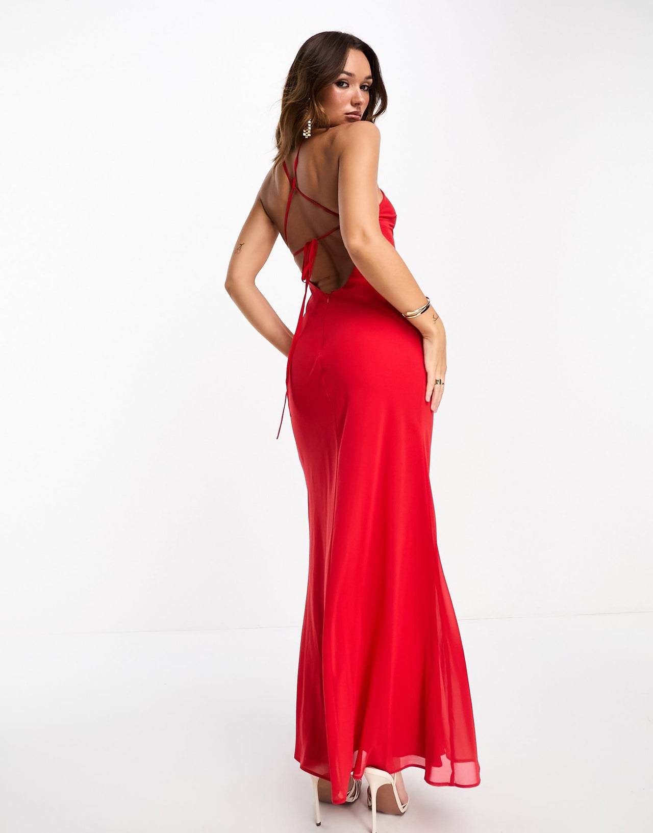 ASOS DESIGN soft halter bias maxi dress in red